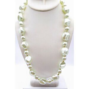 Baroque Faux Pearl Strand Necklace, Vintage Lustrous White Beads with Gold Tone